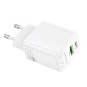 Telefono įkroviklis Borofone BN27 20 W USB-C + USB-A PD QC baltas