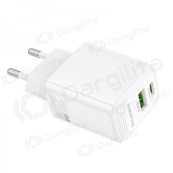 Telefono įkroviklis Borofone BN27 20 W USB-C + USB-A PD QC baltas