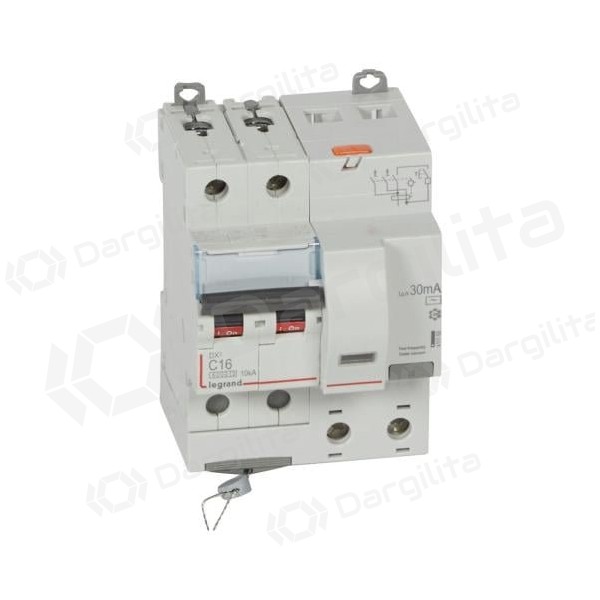 Srovės nuotekio relė su automatiniu jungikliu Legrand 411158 (2P, 16A, C, 30mA, 10kA, AC)
