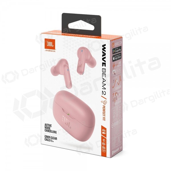Belaidės ausinės su mikrofonu JBL Wave Beam 2 Bluetooth TWS rožinės