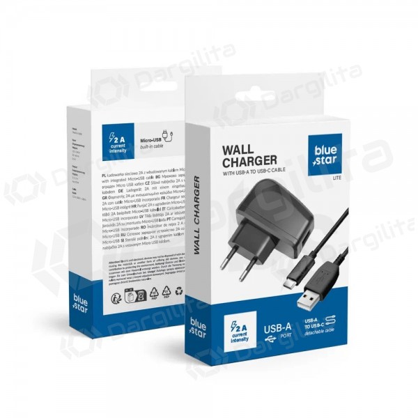 Telefono įkroviklis Blue Star TFK-TC-1095B 10 W USB-A su USB-A į USB-C laidu juodas