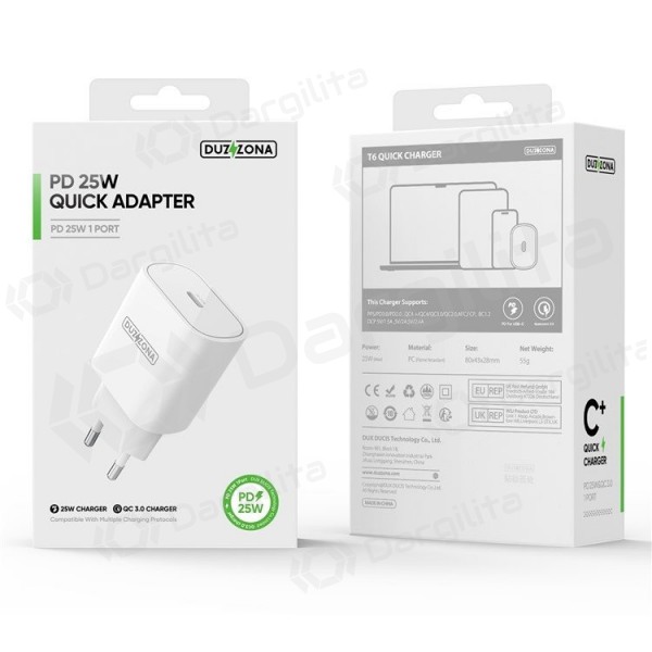 Telefono įkroviklis DUZZONA T6 25 W USB-C PD PPS baltas