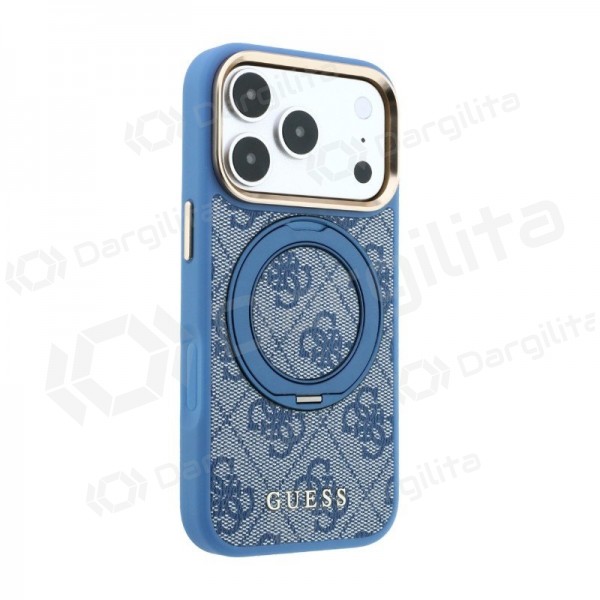 Apple iPhone 18 Pro dėklas "Guess PU 4G Ring Stand MagSafe" (mėlynas)