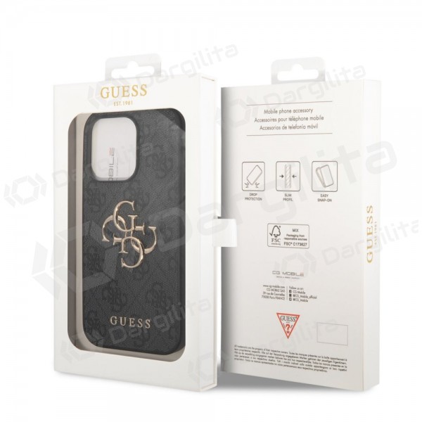 Apple iPhone 14 Pro dėklas "Guess PU 4G Metal Logo" (pilkas)