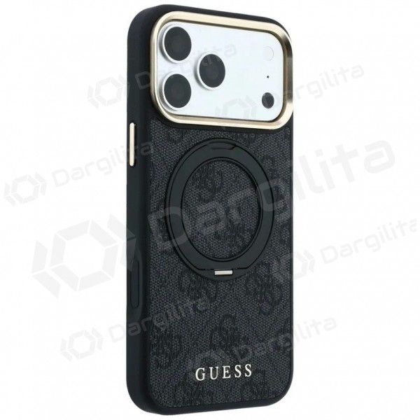 Apple iPhone 18 Pro Max dėklas "Guess PU 4G Ring Stand MagSafe" (juodas)