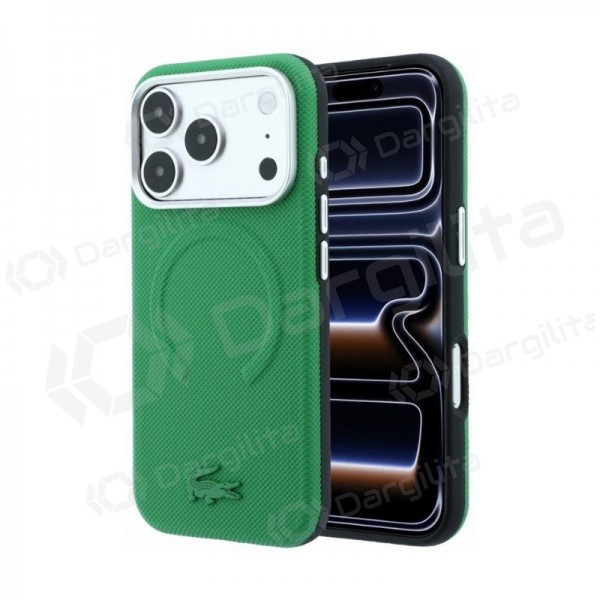 Apple iPhone 18 Pro dėklas "Lacoste PVC Petit Pique Semi Wrap Embossed MagSafe" (žalias)