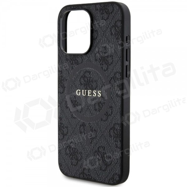 Apple iPhone 15 Pro Max dėklas "Guess PU Leather 4G Colored Ring MagSafe" (juodas)