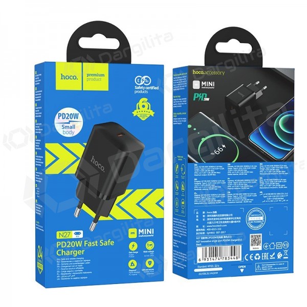 Telefono įkroviklis Hoco N27 20 W USB-C PD QC juodas