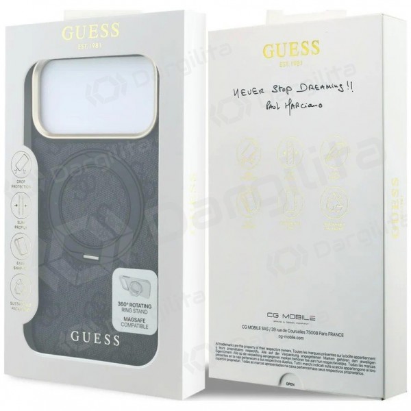 Apple iPhone 18 Pro dėklas "Guess PU 4G Ring Stand MagSafe" (juodas)