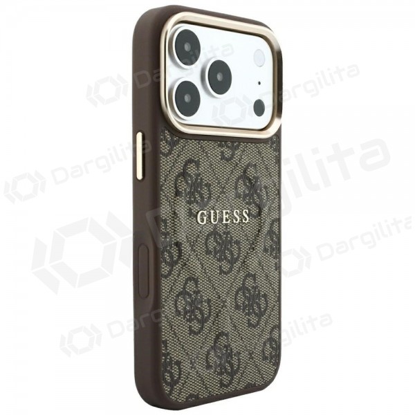 Apple iPhone 18 Pro Max dėklas "Guess PU Leather 4G Gold Frame Embossed MagSafe" (rudas)