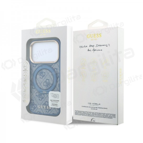 Apple iPhone 18 Pro dėklas "Guess PU 4G Ring Stand MagSafe" (mėlynas)