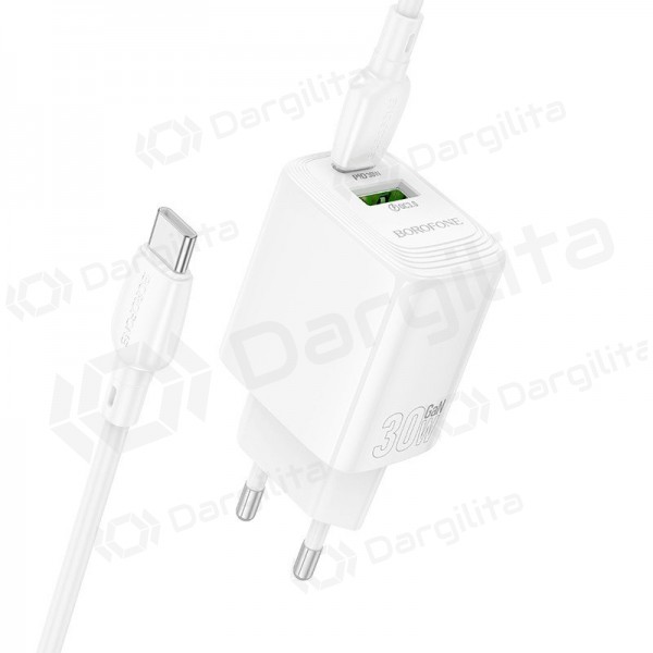 Telefono įkroviklis Borofone BN29 30 W USB-C + USB-A su USB-C laidu 1 m baltas