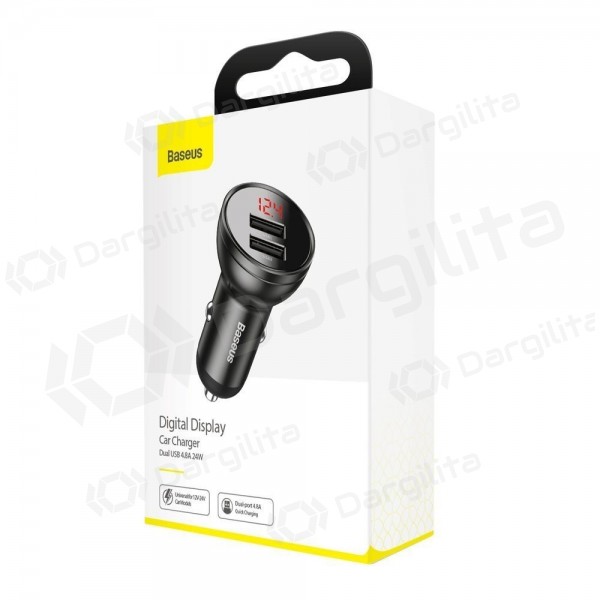Automobilinis telefono įkroviklis Baseus Digital Display CCBX-0G 24 W 2x USB-A juodas
