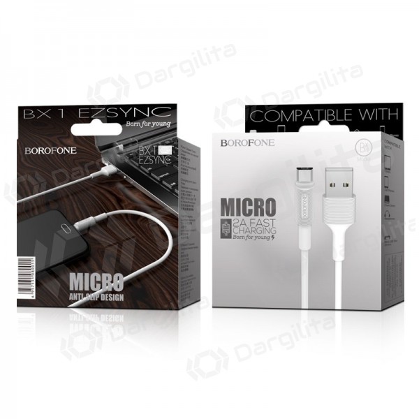 USB kabelis Borofone BX1 microUSB 1.0m (baltas)