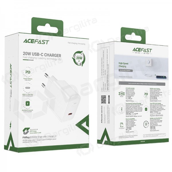Telefono įkroviklis Acefast A1 20 W USB-C PD PPS QC4+ AFC FCP baltas