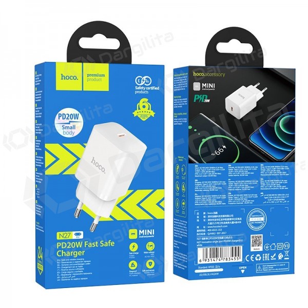 Telefono įkroviklis Hoco N27 20 W USB-C baltas