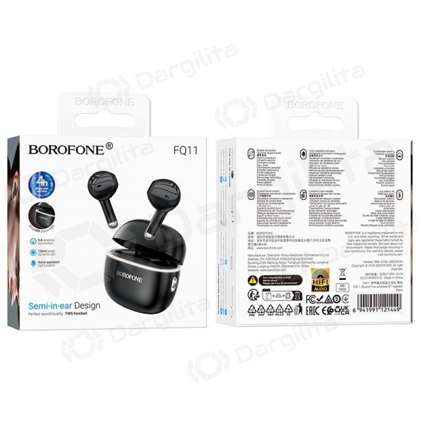 Belaidės ausinės Borofone FQ11 Bluetooth su mikrofonu juodos