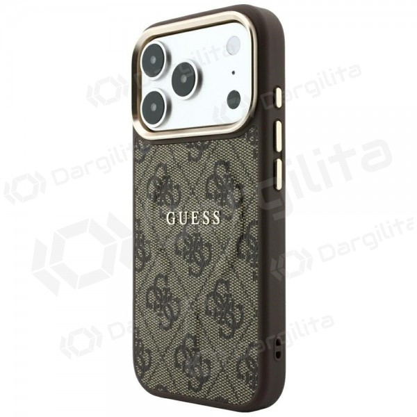 Apple iPhone 18 Pro Max dėklas "Guess PU Leather 4G Gold Frame Embossed MagSafe" (rudas)