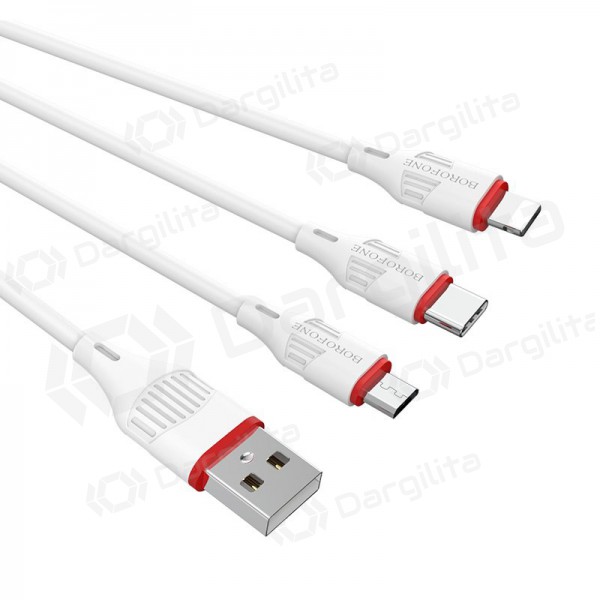 USB kabelis Borofone BX17 3in1 microUSB-Lightning-Type-C (baltas)