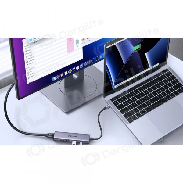 Adapteris Ugreen CM511 USB-C to HDMI 1.4 + 3xUSB-A + USB-C PD100W pilkas