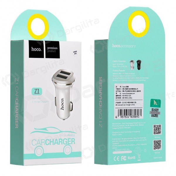 Automobilinis įkroviklis HOCO Z1 Dual USB (5V 2.1A) (baltas)