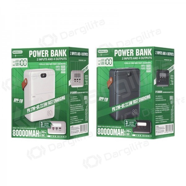 Išorinė baterija (Power Bank) Remax RPP-118 80000 mAh 22.5 W, juoda