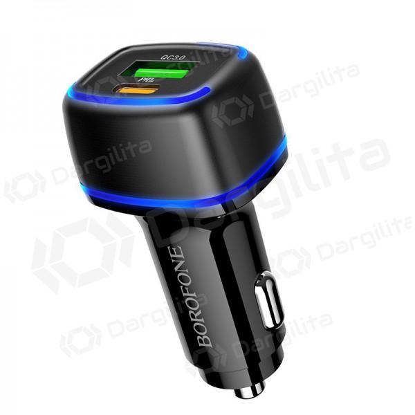 Įkroviklis automobilinis Borofone BZ14A PD20W+QC3.0 x 2 USB (Type-C to Lightning) (juodas)