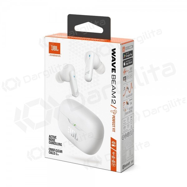 Belaidės ausinės su mikrofonu JBL Wave Beam 2 Bluetooth 5.3 baltos