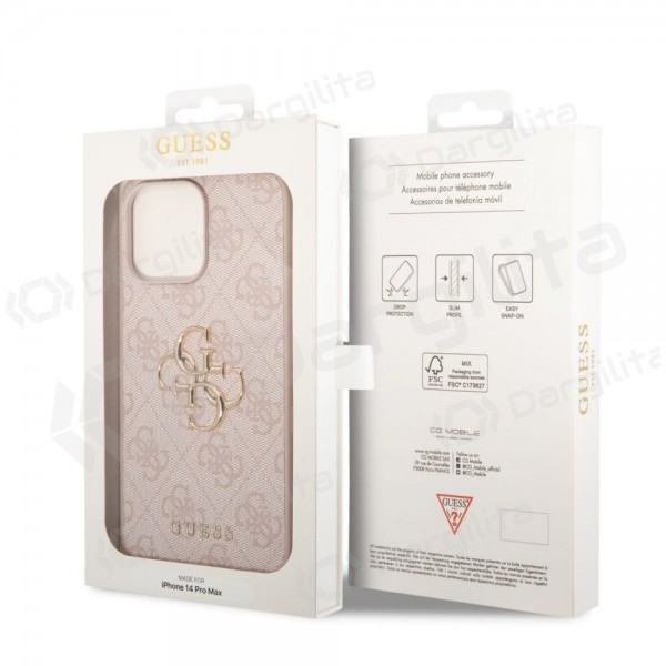 Apple iPhone 14 Pro Max dėklas "Guess PU 4G Metal Logo" (rožinis)