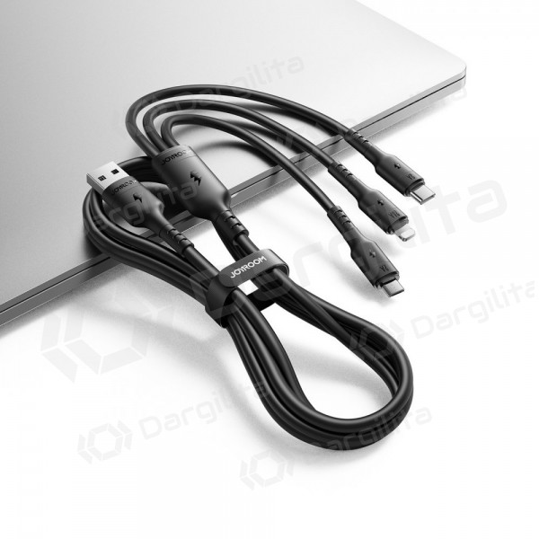 USB laidas Joyroom S-A61 USB-A į USB-C Lightning Micro USB 1.2 m įkrovimui juodas