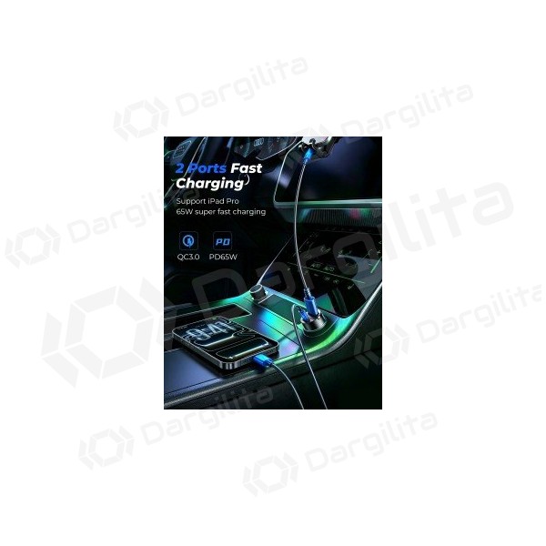 Automobilinis telefono įkroviklis Joyroom JR-CCN18 65 W USB-C + USB-A juodas
