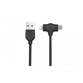 USB kabelis HOCO X10 Starfish "Lightning+MicroUsb" Fast Charging 1.0m (juodas)