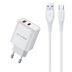 Telefono įkroviklis Awei PD81T-EU 22.5 W USB-C + USB-A PD baltas