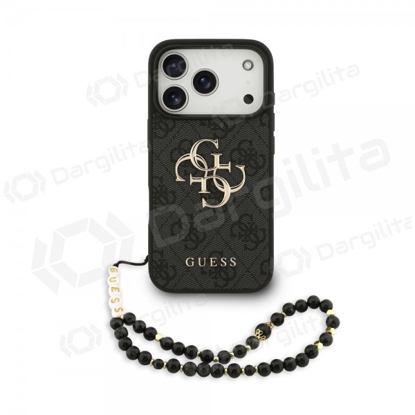 Apple iPhone 17 Pro dėklas "Guess PU 4G Metal Logo Strap" (juodas)