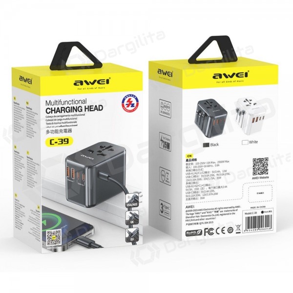 Telefono įkroviklis Awei C-39 35 W USB-C + USB-A GaN juodas