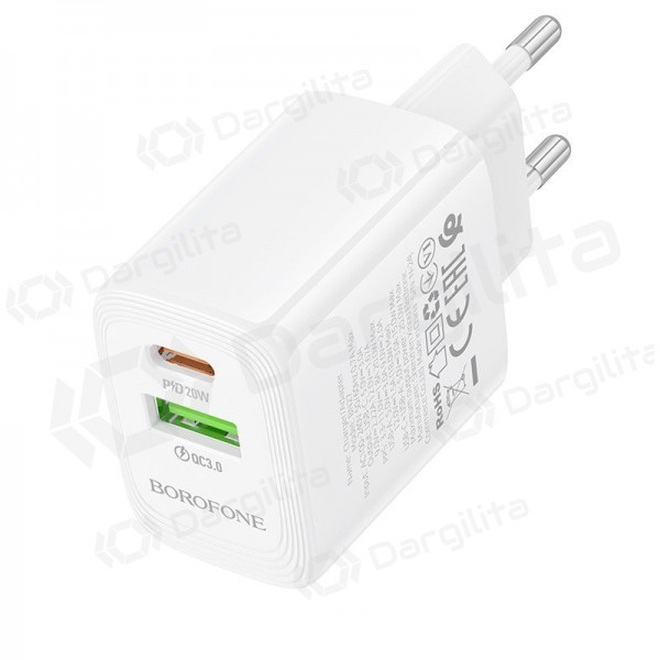 Telefono įkroviklis Borofone BN27 20 W USB-C + USB-A PD QC baltas