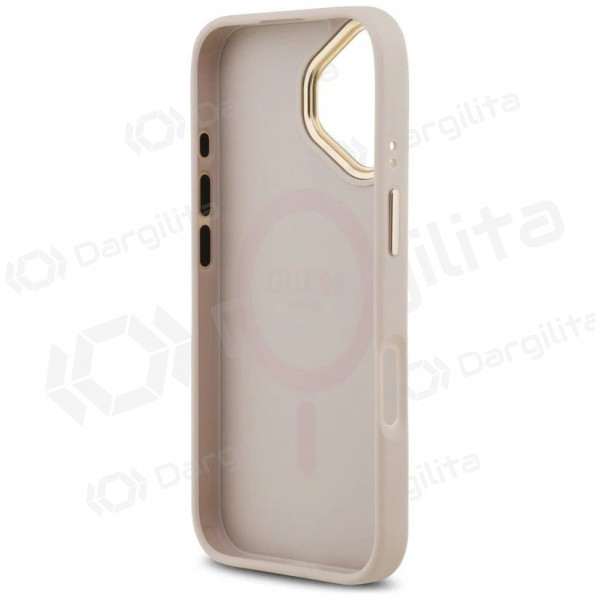 Apple iPhone 17 dėklas "Guess PU Leather 4G Gold Frame MagSafe" (rožinis)