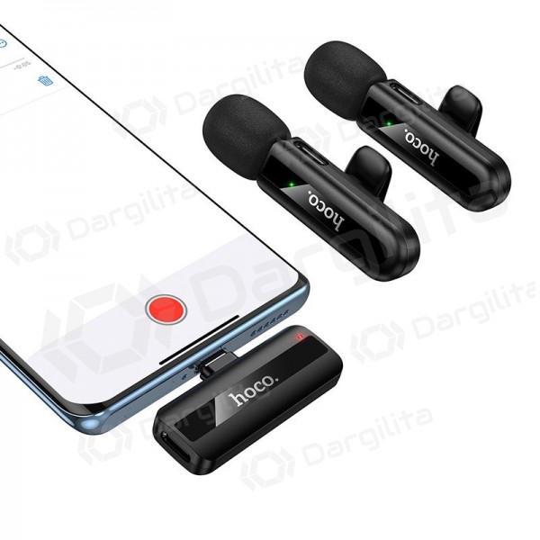 Belaidžių mikrofonų rinkinys Hoco L20A USB-C ir Lightning juodas