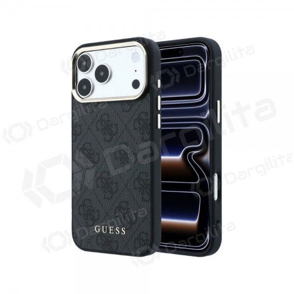 Apple iPhone 18 Pro Max dėklas "Guess PU Leather 4G Gold Frame MagSafe" (juodas)