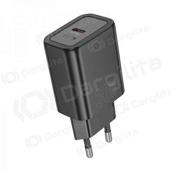 Telefono įkroviklis Hoco N63 30 W GaN USB-C + USB-A juodas