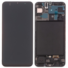 Samsung Galaxy A50 ekranas (juodas) (su rėmeliu) (originalus)