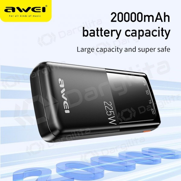 Išorinė baterija (Power Bank) Awei P13K 20000 mAh PD 20 W / QC 22.5 W, juoda