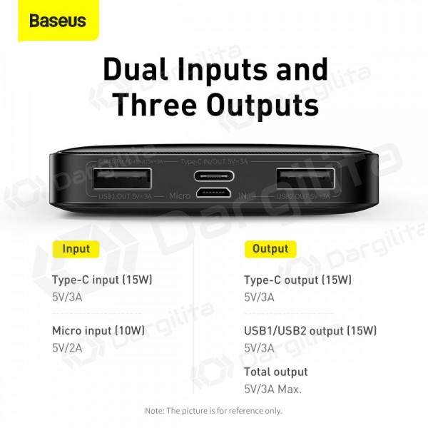 Išorinė baterija Power Bank Baseus Bipow Type-C PD+2xQuick Charge 3.0 15W 10000mAh juoda PPBD050001 Išorinė baterija Power Bank Baseus Bipow Type-C PD+2xQuick Charge 3.0 15W 10000mAh juoda PPBD050001