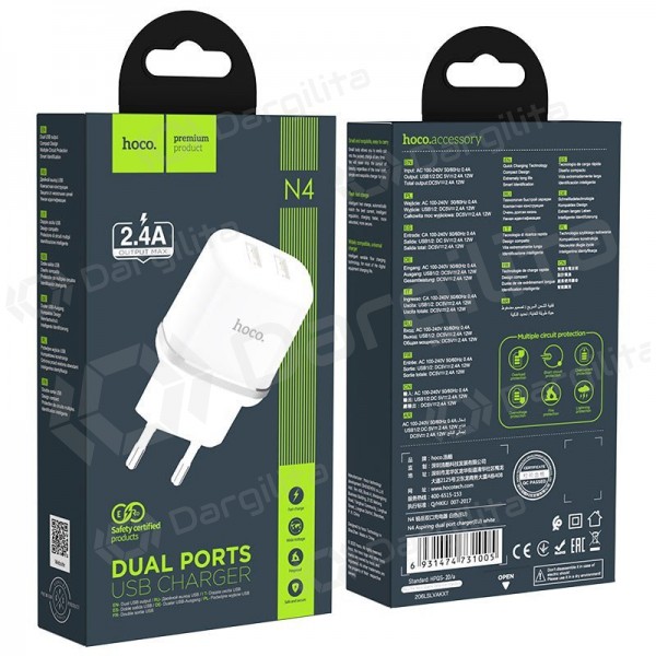Telefono įkroviklis Hoco N4 12 W USB-A baltas