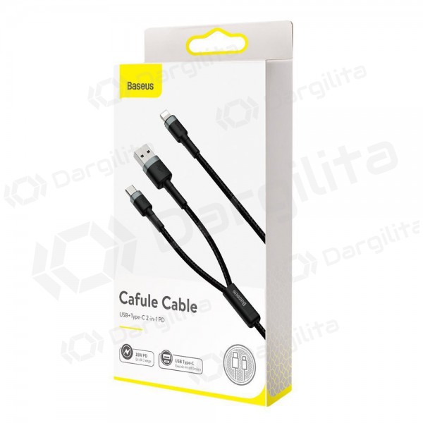USB kabelis Baseus Cafule 2in1 Type-C Lightning 20w 1.2m (pilkas-juodas) CATKLF-BG1