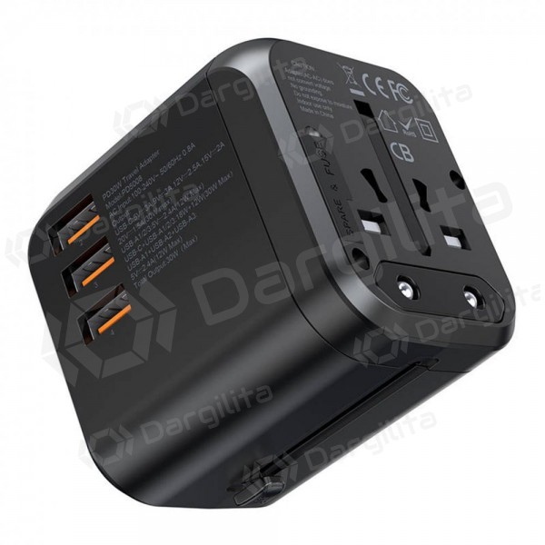 Telefono įkroviklis Choetech PD5008 30 W USB-C + USB-A PD GaN juodas
