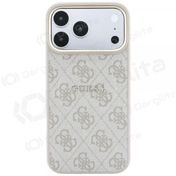Apple iPhone 18 Pro dėklas "Guess PU Leather 4G Gold Frame Embossed MagSafe" (rožinis)