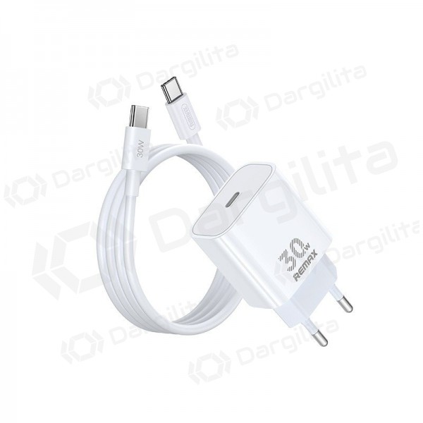 Telefono įkroviklis Remax RP-U71 30 W GaN USB-C su USB-C laidu 1 m baltas