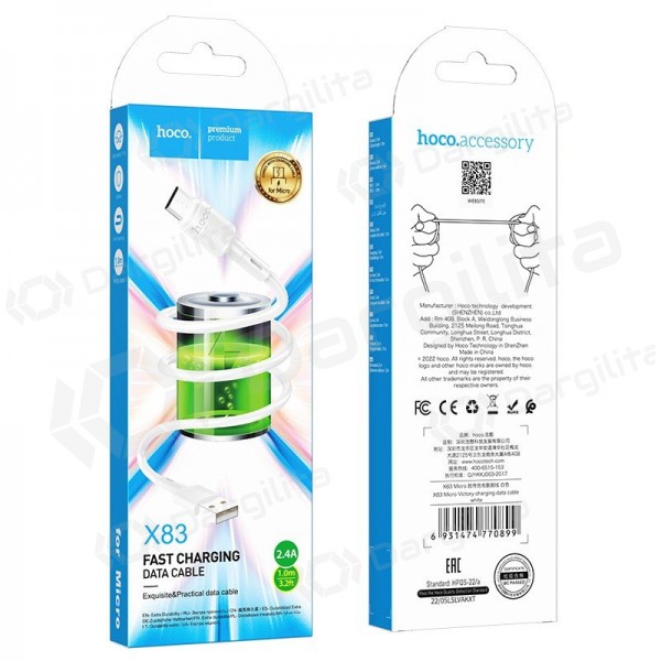 Micro USB laidas Hoco X83 USB-A į Micro USB 1 m baltas