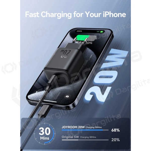 Telefono įkroviklis Joyroom JR-TCF20 20 W USB-C su USB-C į USB-C laidu 1 m baltas